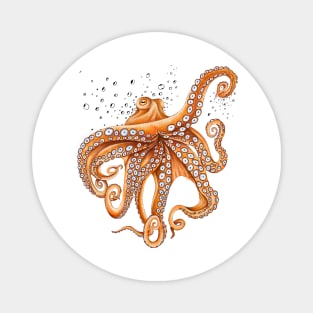 Orange Red Octopus Tentacles Kraken Bubbles Art Magnet